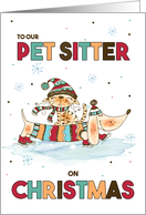 for Pet Sitter on Christmas Wiener Dog and Cat card