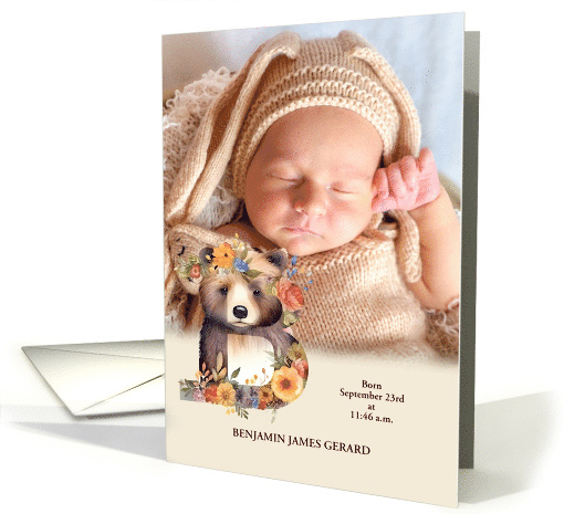 Letter B Birth Announcement Woodland Boho Baby's Photo card (940138)