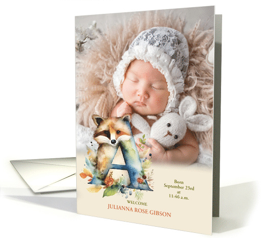 Letter A Birth Announcement Woodland Tribal Baby's Photo card (940269)