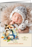 Letter A Birth Announcement Woodland Tribal Baby’s Photo card