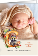 Letter C Birth Announcement Woodland Boho with Baby Photo card