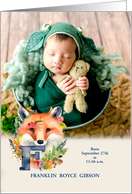 Letter F Birth Announcement Woodland Fox with Baby’s Photo card