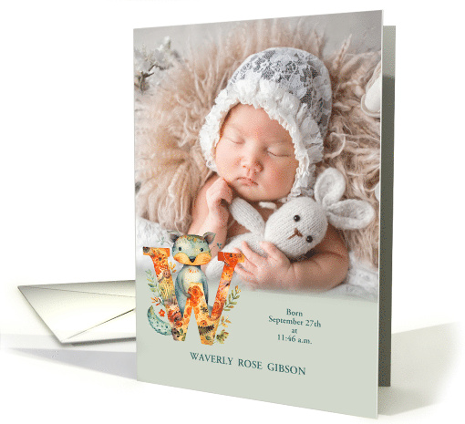 Letter W Birth Announcement Woodland Tribal Baby's Photo card (940780)