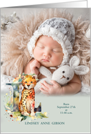Letter L Birth Announcement Wildlife Theme with Custom Photo card