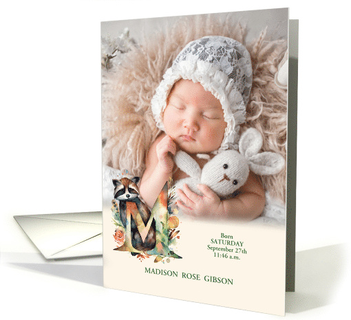 Letter M Birth Announcement Woodland Theme Custom card (940984)