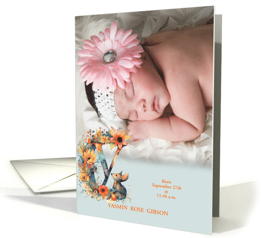 Letter Y Birth Announcement Woodland Bohemian Theme Photo card