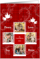 Red Plaid and Doves Custom Front Christmas with Four Photos card