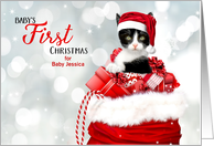 Baby’s 1st Christmas Custom Kitten in Red and White card
