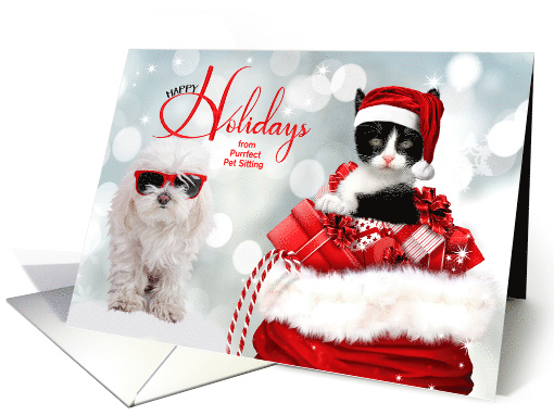 Pet Care Business Kitten and Dog in Santa Hat Custom card (955871)