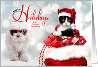 Pet Care Business Kitten and Dog in Santa Hat Custom card