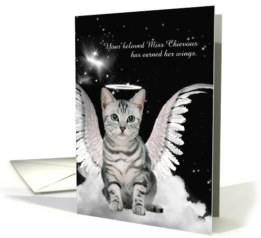Custom Pet Sympathy Loss of a Cat Gray Tabby Angel Cat card (956603)