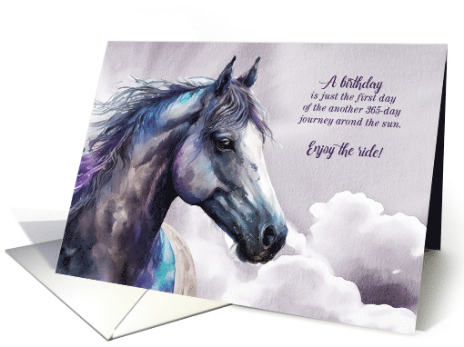Birthday for Horse Lover Purple Watercolor Journey Around the Sun card