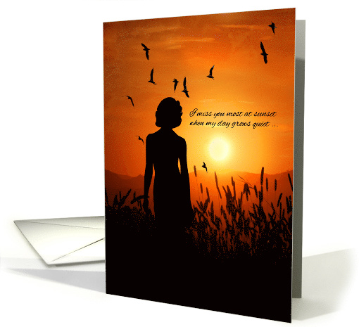 Missing You Female Silhouette Sunset Mountain Scenic card (961363)