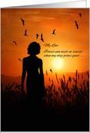 for Life Partner Missing You Female Silhouette Sunset Mountain Scenic card