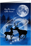 Anniversary on Christmas Day Kissing Reindeer in the Snow card