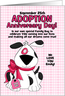 for Adopted Daughter on Adoption Day Anniversary Pink Dog card
