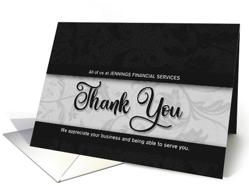 Customer Appreciation Classic Black Damask with Business Name card