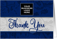 Custom LOGO Business Thank You in Blue and Silver Damask card