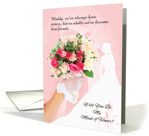 Sister Maid of Honor Request Custom Rose Bouquet card (972871)