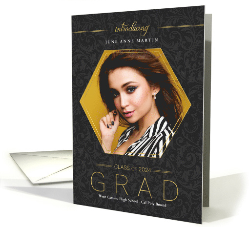 Class of 2024 Black and Gold Graduation Announcement Photo card