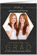 Twin Graduation Black and Gold Class of 2024 Photo Invite card