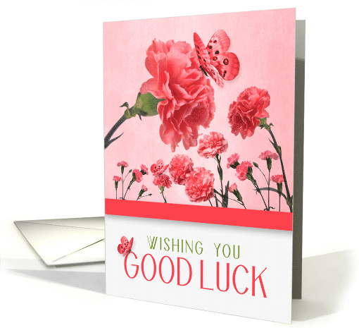 Good Luck Feminine Pink Carnations with Butterflies card (977423)