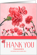 Custom Flower Girl Thank You Pink Carnations with Butterflies card