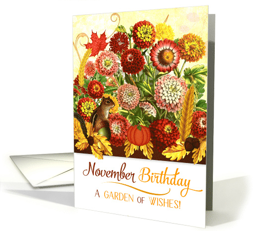 November Birthday Chrysanthemums with Autumn Leaves card (979489)