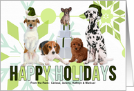 Pack of Holiday Dogs in Green Santa Hats with Custom Name card