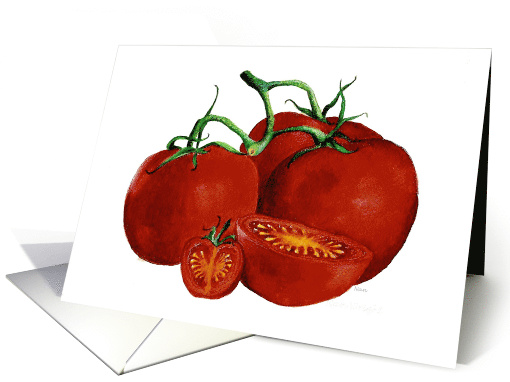 Watercolor painting of red, ripe tomatoes Humorous Birthday card