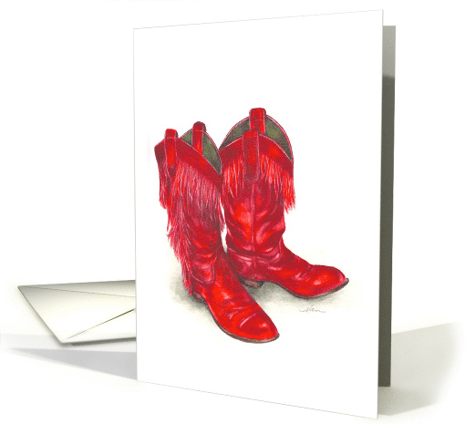 Watercolor painting of Red Cowboy Boots Birthday card (626171)