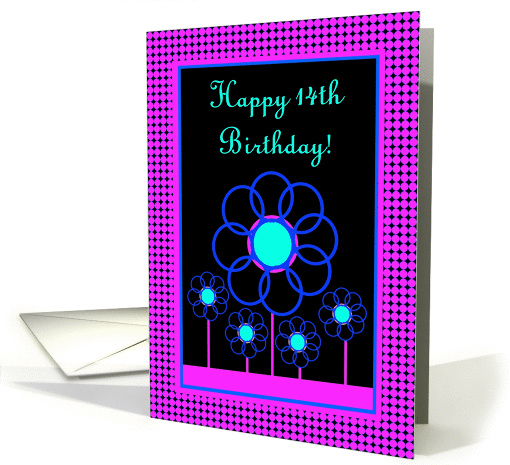 Happy 14th Birthday, Neon Night Garden card (1039463)