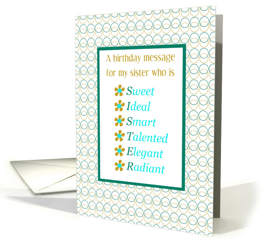 Big Sister, Happy Birthday, Acrostic Flowery Compliments card