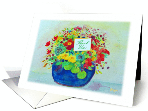 Thank You! Big Blue Pot of Flowers card (496928)