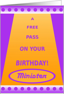 Minister, Happy Birthday Pass-Funny card