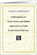 Coach, Thank You,Certificate of Appreciation card