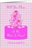 Cousin, Maid of Honor, Wedding Party Invitation, Floral Cake card