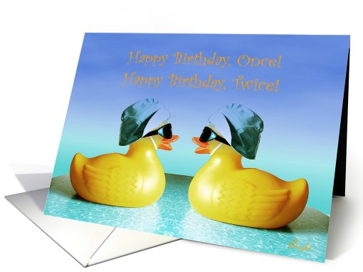 Twins, Happy Birthday Twice,Two Rubber Ducks on An... (658019)