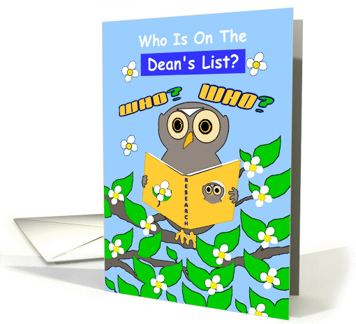Congratulations, Academic Achievement,Dean's List,Wise Owl card