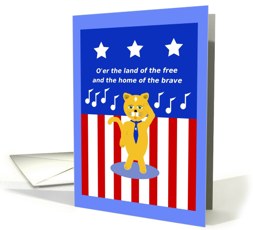 Happy Birthday, Patriotic Cat Singing The Star Spangled Banner card