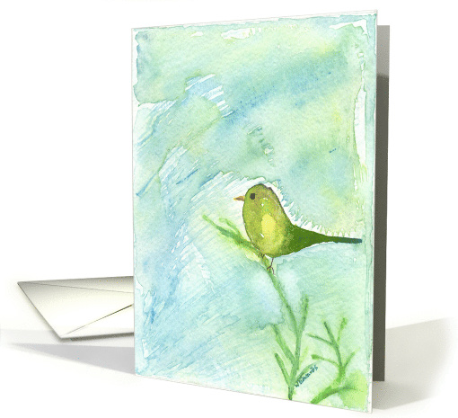 Song Bird Art Green and Yellow Watercolor Painting card (620958)
