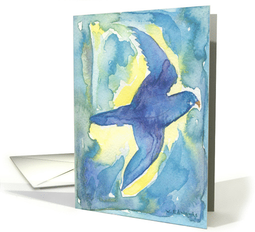 Song Bird Watercolor Painting, Blue Bird Art, blank note card (736283)