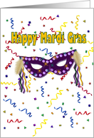 Happy Mardi Gras, purple mask card