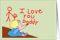 I Love Daddy, toddler boy drawing on wall card