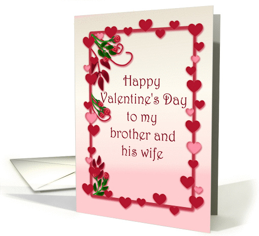 Valentine for Brother and Wife, hearts and roses card (1029287)