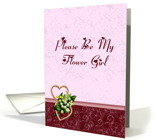 Pink and Burgundy Wedding Flower Girl Request card (1057865)