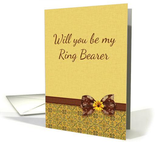 Ring Bearer Request Brown and Gold, Ribbon Bow and Daisy card