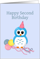Happy Second Birthday with Cute Festive Cartoon Owl card