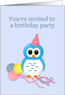 Child’s Birthday Invitation with Cute Owl, Balloons and Streamers card
