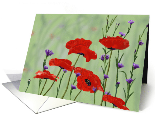 Blank Inside Stationery Poppies and Bachelor Buttons card (1087204)
